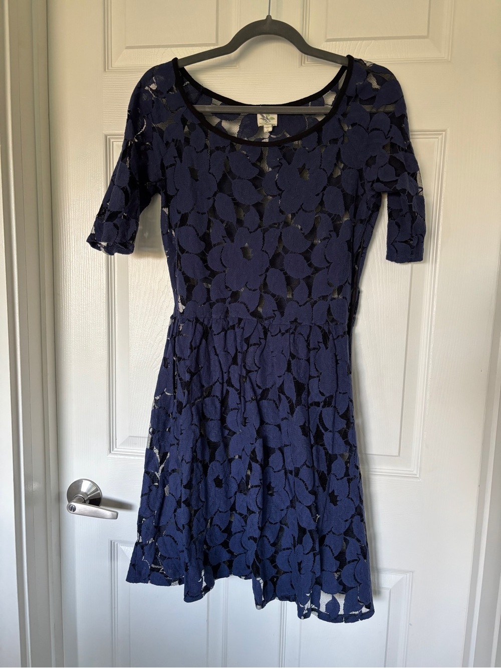 Navy Blue Floral Lace Fit & Flare Dress